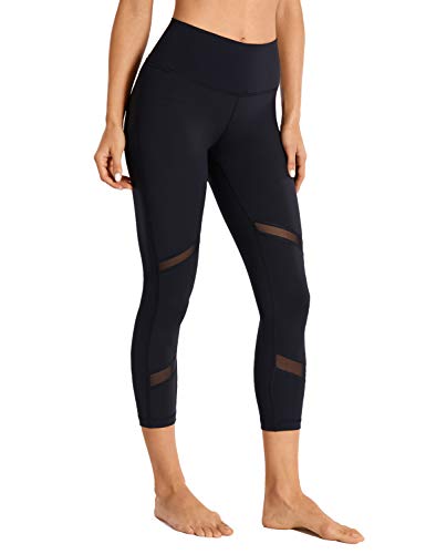 CRZ YOGA Deportivos Pantalones para Mujer Fitness Yoga Mesh Leggings con Bolsillo-53cm Negro 40