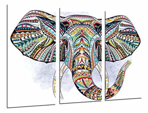 Cuadros Cámara Cuadro Fotográfico Decoracion Mandala Animal Elefante, Fondo Blanco, 97 x 62 cm XXL