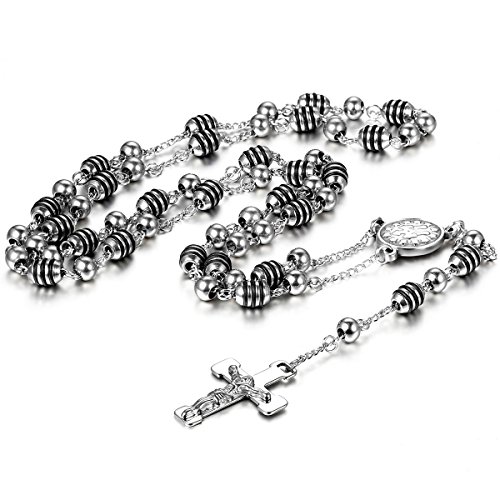 Cupimatch Collar Cruz Religiosa Rosario Acero Inoxidable Negro Hombre Mujer Largo 84cm Cupimatch Collar Cruz Religiosa Rosario Acero Inoxidable Negro Hombre Mujer Largo 84cm