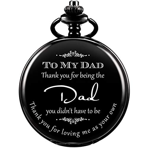Dad Gift, Reloj De Bolsillo Grabado ManChDa para Hombre con Cadena, Gracias por Amarme como Tuyo, Reloj De Bolsillo para Suegro, Padrastro, Regalo del Día del Padre (Negro)