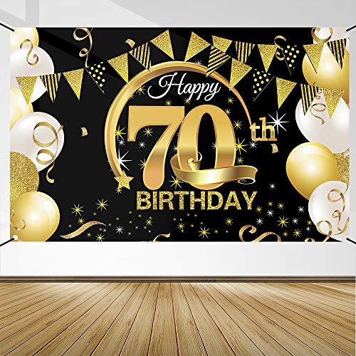 Decoración de Fiesta de 70 Cumpleaños, Extra Grande Póster de Cartel Dorado Negro Materiales de Fiesta de 70 Cumpleaños, Pancarta de Fondo de 70 Aniversario para Foto Prop Fondo