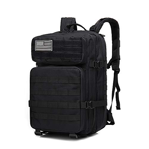 Delgeo Mochila Táctica 45L Gran Capacidad Múltiples Bolsillos Mochila Crossfit Nylon 900D Impermeable Mochila para Hombre y Mujer Mochila Senderismo, Acampada, Montañismo y más - Negro