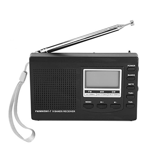 Diyeeni Mini Radio con Reloj Despertador Digital, Receptor FM/MW/SW portátil Receptor de Radio FM con función de búsqueda automática de Estaciones de Radio, Negro, Gris (Opcional)(Negro)
