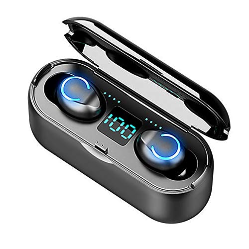 Docooler TWS F9-8 Mini Auriculares Deportivos Bluetooth 5.0,Llamada HD con Sonido de Alta fidelidad 8D Reducción,de Ruido Asistente de Voz Siri, con luz de Pantalla Digital LED,Negro