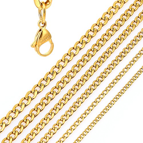 DonDon Collar de Acero Inoxidable masivo de Color Oro para Hombres Longitud 52 cm - Ancho 0,6 cm