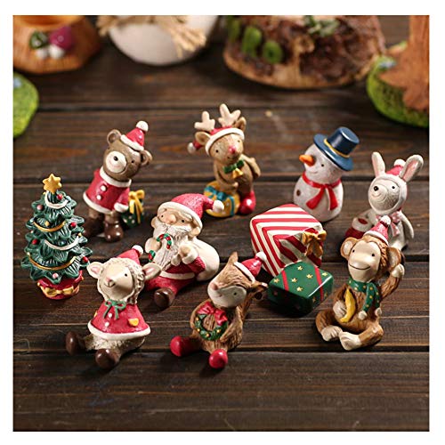 Dulau 8 Piezas Adornos en Miniatura de Navidad, Mini Resina en Miniatura Adornos, Adornos en Miniatura de Muñeco de Nieve de Papá Noel de Reno, para Navidad Nochevieja Decoración de Escritorio