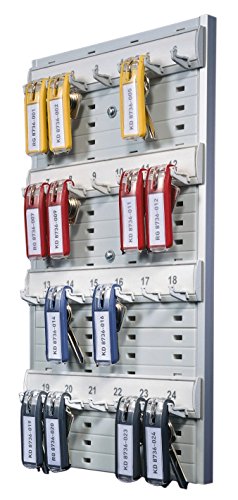 Durable Key Board 24 - Panel para llaves con cuatro filas y 6 llaveros clip, color gris, Multicolor