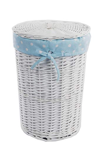 DVier Cesto para la ropa sucia (mimbre, redondo, 34 L, diámetro 32 cm, altura 48 cm), color blanco y azul DVier Cesto para la ropa sucia (mimbre, redondo, 34 L, diámetro 32 cm, altura 48 cm), color blanco y azul