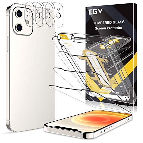 EGV Compatibile con iPhone 12 Mini Protector de Pantalla,3 Pack Cristal Templado e 3 Pack Protector de Lente de Cámara Transparente