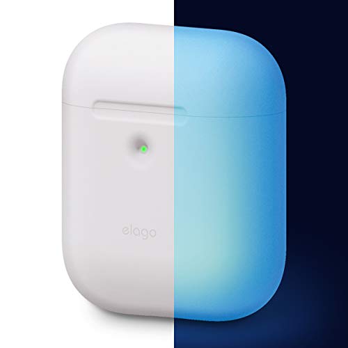 elago A2 Funda de Silicona Compatible con Audífonos Apple AirPods 2 inalámbricos (LED Frontal Visible) - Soporta Carga inalámbrica, Protección Adicional (sin Mosquetón, Luminoso Azul)