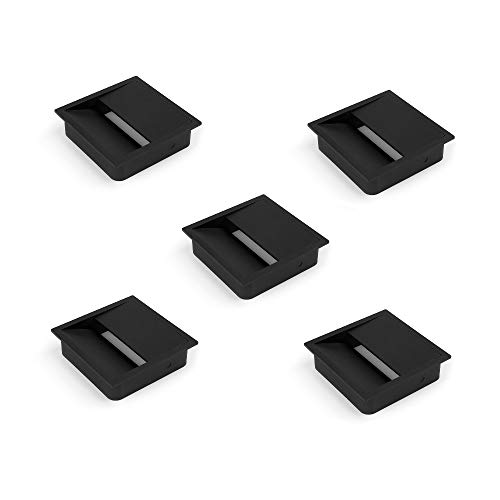 Emuca - Tapa pasacables cuadrada 85x85mm para encastrar en escritorio/mesa, organizador de cables para mueble, plástico negro, Lote de 5