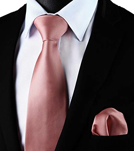 Enlision Corbata Rosa Color Solido y bolsillo cuadrado corbata conjunto para hombres