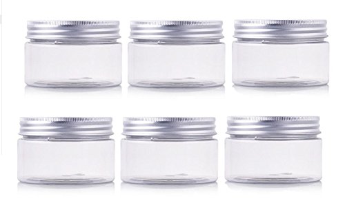 erioctryJuego de 6 recipientes vacíos de plástico PET, con tapa de aluminio plateado, 50/100/150 g, para cosméticos, cremas, maquillaje, ,  100G,  Transparente,, ]