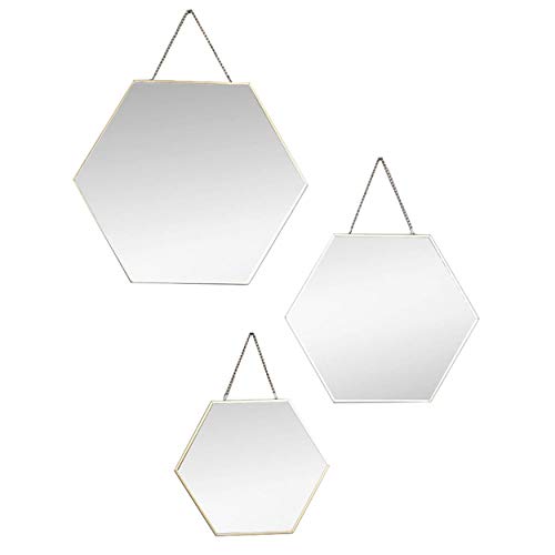 Espejo de Pared Geométrico, Juego de 3 Espejos Hexagonales Dorados, Decoración Moderna/Original, 3 Tamaños Diferentes.