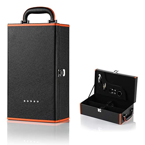 Estuche de Vino Sephywans, Asa Superior de Cuero Artificial para 2 Botellas con 4 Accesorios de Vino Estuche de Vino para Regalo Viaje, Caja Portadora de Vino Hecha a Mano Estuche de Vino Sephywans, Asa Superior de Cuero Artificial para 2 Botellas con 4 Accesorios de Vino Estuche de Vino para Regalo Viaje, Caja Portadora de Vino Hecha a Mano