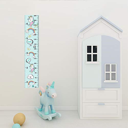 Etiqueta engomada decorativa de la tabla de altura del crecimiento de la pared del unicornio para los niños Cuarto de niños Sala de juegos Dormitorio Papel tapiz extraíble para pelar y pegar 30X151CM