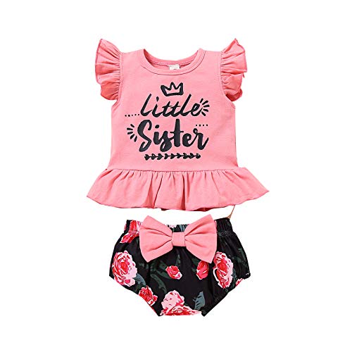 Eurobuy Trajes de verano para bebé niña sin mangas, camiseta floral pantalones cortos trajes de verano