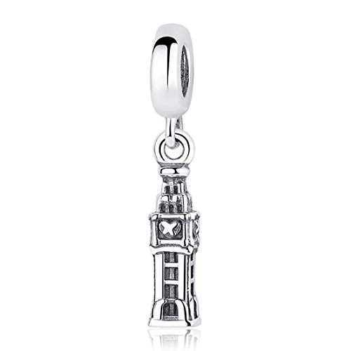 EvesCity - Abalorio de plata de ley 925 con diseño de Big Ben Westminster de Londres, Inglaterra, para pulseras y collares