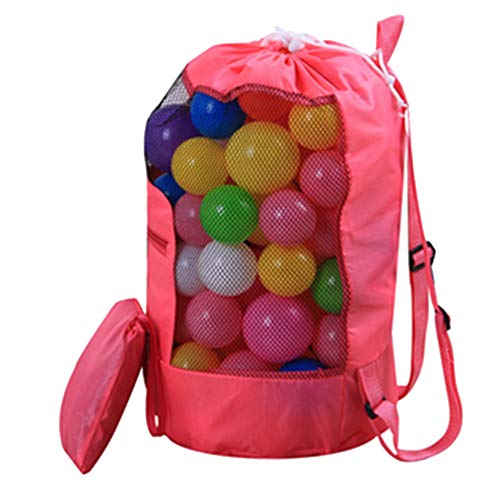 Fablcrew - Bolsa grande de malla para almacenamiento de juguetes de playa, bolsa de red plegable, mochila para viaje de playa, 48 x 24 cm, color rojo rosa