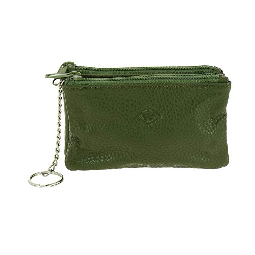 Fashiongen – Monedero de piel con doble compartimento con cremallera, para hombre y mujer, color caqui Fashiongen – Monedero de piel con doble compartimento con cremallera, para hombre y mujer, color caqui