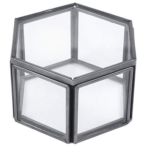 Fhdpeebu Joyero de cristal transparente geométrico para organizar joyas, bandeja de mesa, contenedor para plantas suculentas, almacenamiento de joyas, color negro