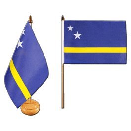 Flaggenfritze® Bandera de mesa Curacao con base de madera lacada.
