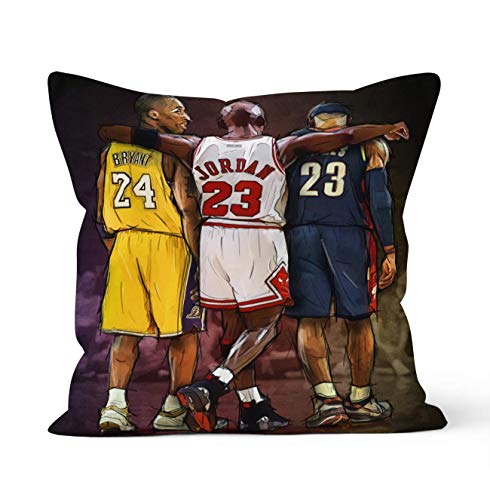 Fundas de almohada decorativas de doble cara con cierre de cremallera oculta,regalo de leyendas de la NBA MVP del juego de baloncesto,James,Kobe y Jordan 45 cm x 45 cm