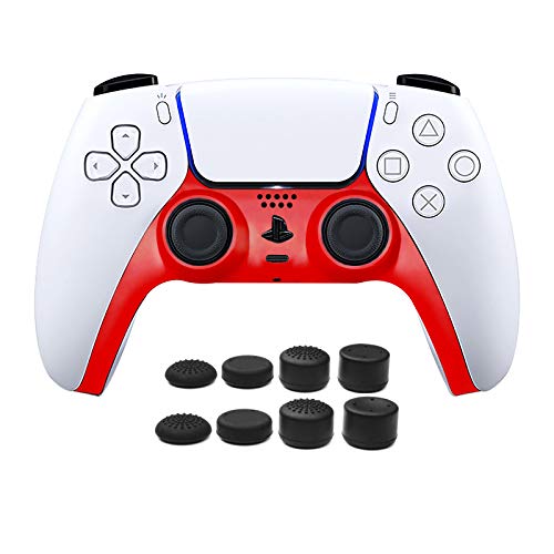 Fundas para Mando PS5 DualSense, Reemplazo de la Placa Frontal del Controlador PS5 Face Plate, Tira Decorativa del Controlador PS5 con 8 Joystick Cap para Controlador PS4/PS5 - Rojo