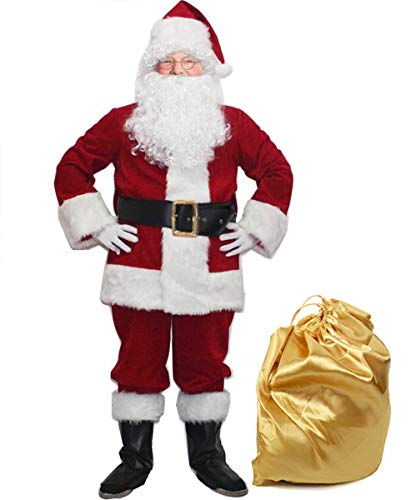 Geplaimir Disfraz de Papá Noel para adultos (10 unidades, terciopelo rojo, XL G010XL)