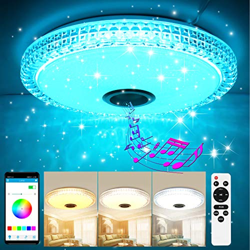 GGHKDD - Lámpara LED de techo con altavoz Bluetooth, regulable, cambio de color con mando a distancia y control por aplicación, 36 W, 3000 – 6500 K, para dormitorio, cocina, salón, redonda, 45 cm