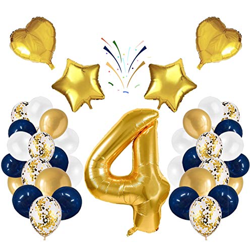 Globo número 4 Korins, número gigante 0 1 2 3 4 5 6 7 8 9 Globo de papel de aluminio con 24 globos de confeti de látex, decoración de aniversario de fiesta de cumpleaños