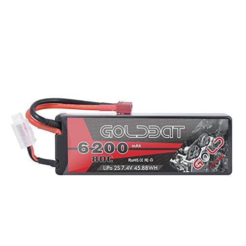 GOLDBAT RC batería 6200 mAh batería Lipo 7.4V 80C 2S con Conector Hembra T batería de Repuesto para RC Coche avión helicóptero Barco Buggy camión etc. (1 Paquete) …