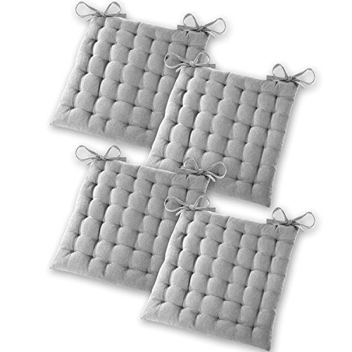 Gräfenstayn® Set de 4 Cojines, Cojines para Silla de 40 x 40 x 5 cm para Interior y Exterior de 100% algodón Acolchado Grueso/cojín para el Suelo (Gris)