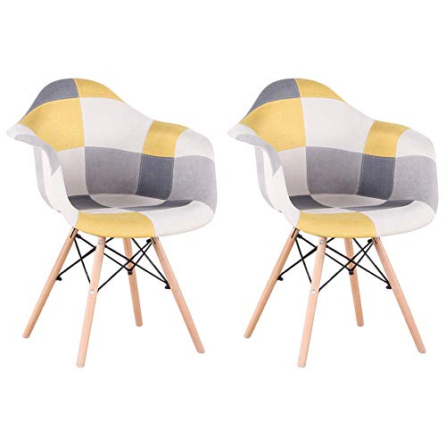 GrandCA Pack de 2 sillas,sillas de Comedor Patchwork Tela de Lino Butaca, Silla de salón, sillas de recepción, Silla de Cocina (Amarillo) GrandCA Pack de 2 sillas,sillas de Comedor Patchwork Tela de Lino Butaca, Silla de salón, sillas de recepción, Silla de Cocina (Amarillo)