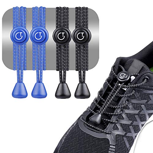 Gritin Cordones Elásticos para Zapatillas, 2 Paquetes（Negro y Azul） Cordones Elasticos para Zapatillas Zapatos Deporte con Sistema de Cierre Rápido sin Atar Suave y Cómodo.