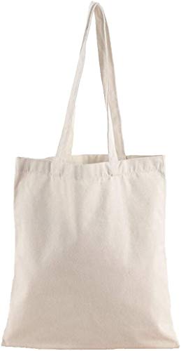 Gshy - Bolsa de tela de la compra de algodón natural, color beige, asas largas, ideal para pintura o para impresión digital, tamaño bolsa 35 x 40 cm