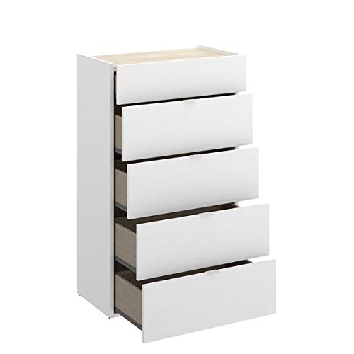 HABITMOBEL Cómoda 5 cajones Blanco Brillo, Dimensiones 107 x 60 x 39 cm (Altura x Anchura x Profundidad) HABITMOBEL Cómoda 5 cajones Blanco Brillo, Dimensiones 107 x 60 x 39 cm (Altura x Anchura x Profundidad)