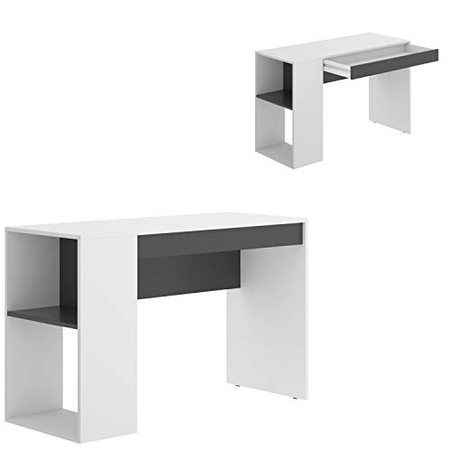 HABITMOBEL Mesa Escritorio, Mueble despacho Blanco Grafito, Medidas: Alto 74 cm x Ancho 115 cm x Fondo 50 cm HABITMOBEL Mesa Escritorio, Mueble despacho Blanco Grafito, Medidas: Alto 74 cm x Ancho 115 cm x Fondo 50 cm