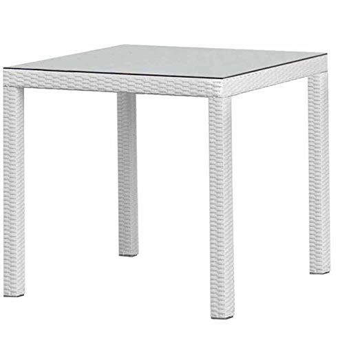 HABITMOBEL Mesa Exterior TERRAZA Jardin Aluminio, ratán Blanco Beige, 80x80 cms HABITMOBEL Mesa Exterior TERRAZA Jardin Aluminio, ratán Blanco Beige, 80x80 cms
