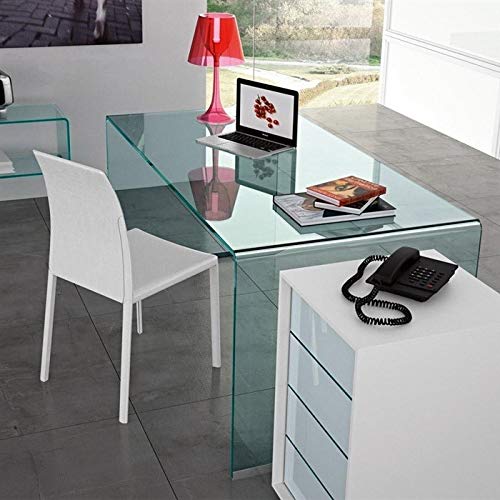 HABITMOBEL Mesa Oficina Escritorio Cristal Curvado, 150x80 cms