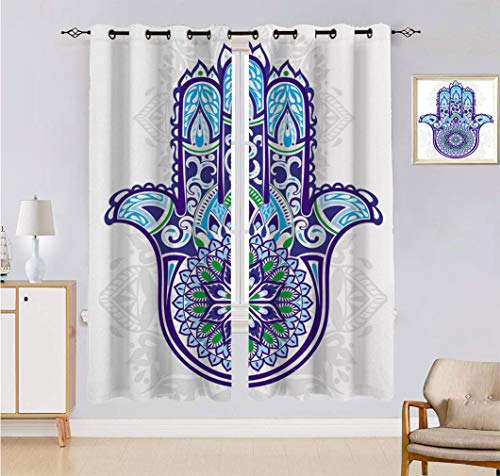 Hamsa Decor - Cortina hecha a medida, gran mano con flores ornamentales exóticas y pétalos, 2 paneles, cada panel de 152 cm de ancho x 222 cm de largo, azul turquesa y blanco Hamsa Decor - Cortina hecha a medida, gran mano con flores ornamentales exóticas y pétalos, 2 paneles, cada panel de 152 cm de ancho x 222 cm de largo, azul turquesa y blanco
