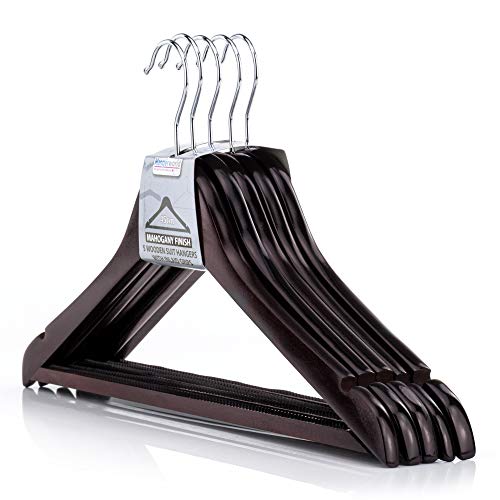 Hangerworld - Juego de 10 Perchas de Madera con Barra Antideslizante para Pantalones (45 cm), Color Caoba Hangerworld - Juego de 10 Perchas de Madera con Barra Antideslizante para Pantalones (45 cm), Color Caoba