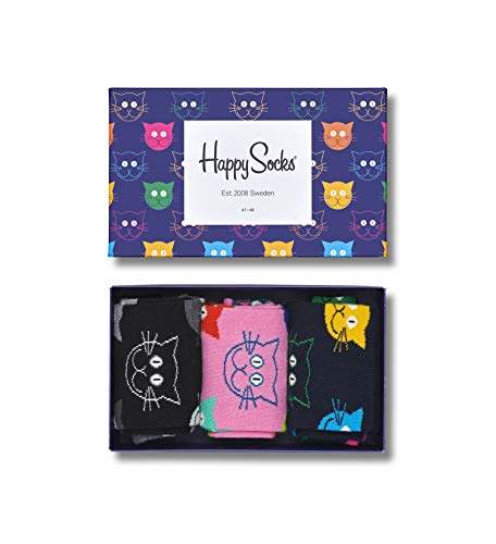 Happy Socks Calcetines Mixed Cat Socks Gift Set 3-Pack Gift Box Coloridas y Alegres para Hombre y Mujer - Algodón- talla 36-40