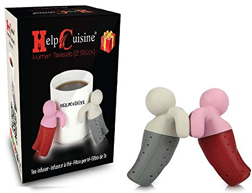 HelpCuisine infusor de te/infusionador/colador te/filtro te/infusores de te, hecho de silicona 100% alimentaria libre de BPA, infusor en forma de hombrecito (Juego de 2 infusores + caja de regalo)