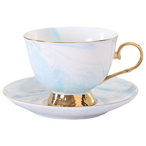 Hemoton Juego de tazas de té de cerámica de 250 ml, juego de tazas de café con platillo, estilo nórdico para zumo de leche, capuchino, café, moca, juego de regalo (azul)