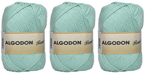 Hilo Ovillo de Algodón Premium 100% Algodón perfecto para DIY y tejer a mano (Color Verde Agua 100 g, aprox. 220 metros Pack de 3 pcs)