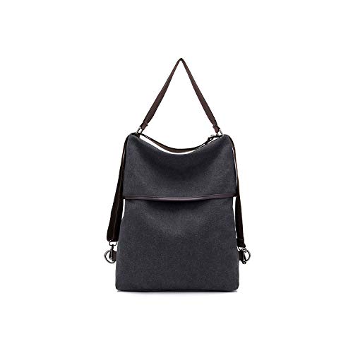 Himora basic-multipurpose-backpacks Mochila de lona simple para mujer, de gran capacidad, impermeable, antirrobo, mochila de viaje, para mujer - Negro - 36 cm
