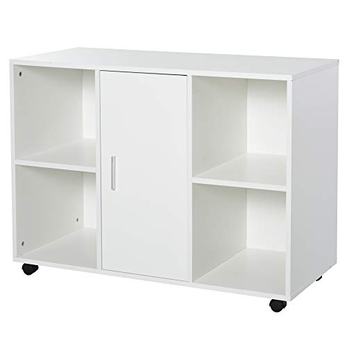 HOMCOM Armario de Oficina para Impresora Soporte de Máquinas con 4 Compartimentos Armario de Puerta Ruedas 2 Frenos 100x40x71 cm Blanco HOMCOM Armario de Oficina para Impresora Soporte de Máquinas con 4 Compartimentos Armario de Puerta Ruedas 2 Frenos 100x40x71 cm Blanco