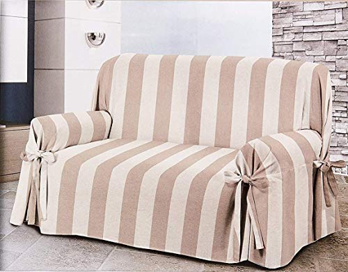 Home Life – Cubre sillón – Elegante Protector de sofás a Rayas – Funda de sofá de algodón para Proteger del Polvo, Las Manchas y el Desgaste, Fabricado en Italia – Beige