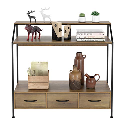 HOMECHO Mesa de Consola con 3 Cajónes 2 Estantes Armario de Entrada Vintage Mueble Auxiliar para Pasillo Salón 100 x 35 x 92.5 cm HOMECHO Mesa de Consola con 3 Cajónes 2 Estantes Armario de Entrada Vintage Mueble Auxiliar para Pasillo Salón 100 x 35 x 92.5 cm